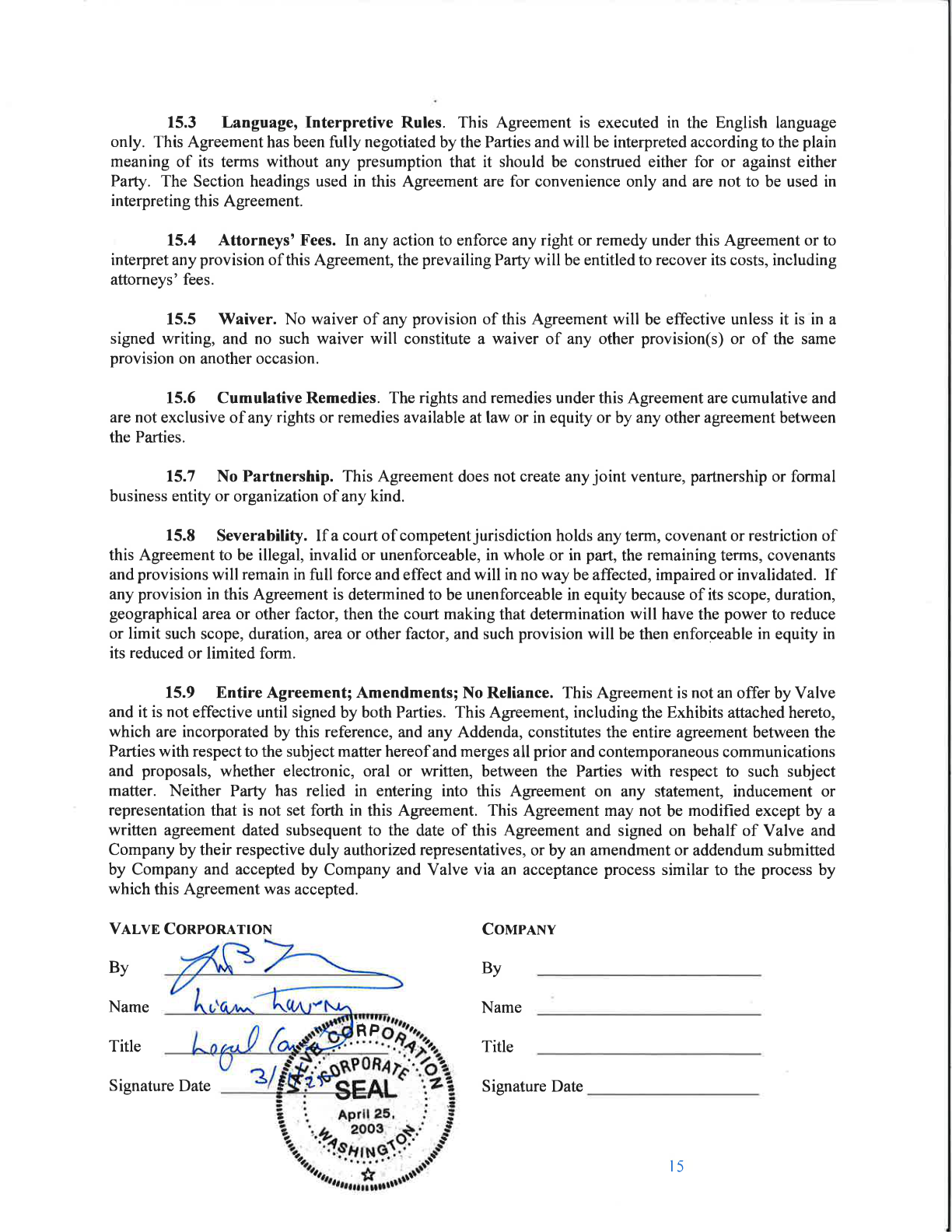 Original Valve-issued Steam Distribution Agreement signature page